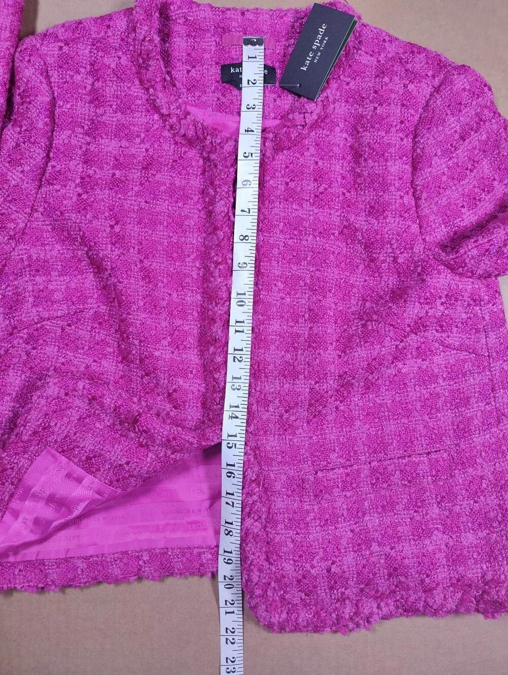NWT Kate Spade Cadillac Tweed Wool Blend Pink Check Jacket Size 8 Retail 498$